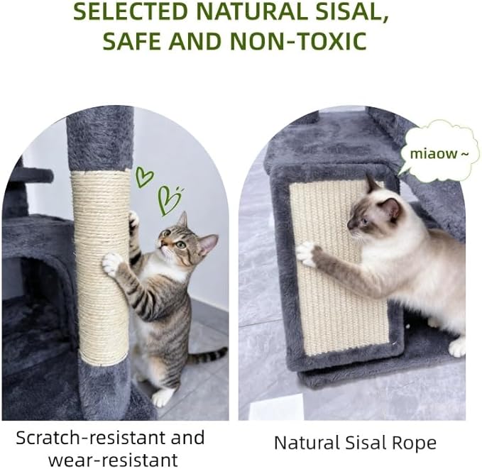 53-inch Cat Tree Tower for Indoor Cats,Cat Tree House Cat Furniture with Sisal Scratching Post,2 Cat Caves,Dangling Toys