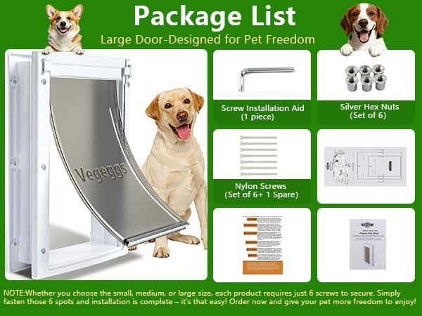 Dog Door Doggy Door Easy Install - Wood & PVC Doors & Walls，Dgooie Free Movement &Strong Magnetic Auto-Close & Sliding Lock,Telescoping Frame,10 1/8" x 15 3/4" for Large Dogs Up to 100 lb