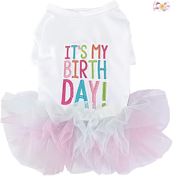 ANIAC Girl Dog Birthday Tutu Dresses Puppy Lace Skirt and Hairpin Cat Birthday Princess Dress Pet Clothes for Cats Small Dogs (Large, White)