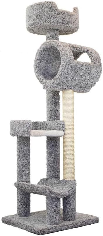 Retro Relaxation Multi-Level Cat Cat Climbing Tower Cat Tree, Solid Wood and Carpet Construction, Modern Cat Tree with Scratch Post and Sturdy Base