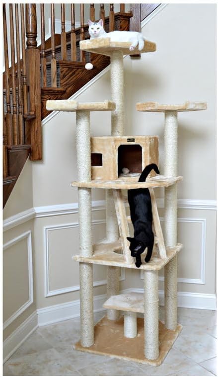 Maykoosh Cat Tree Tower with Condo & Perches - Beige Faux Fur - Sisal Scratching