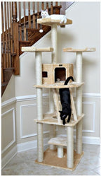 Maykoosh Cat Tree Tower with Condo & Perches - Beige Faux Fur - Sisal Scratching