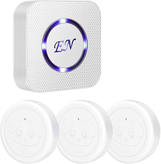 EverNary Dog Door Bell Wireless Doggie Doorbells for Potty Training with Waterproof Touch Button Dog Bells Included 1 Receiver and 3 Transmitters (White)