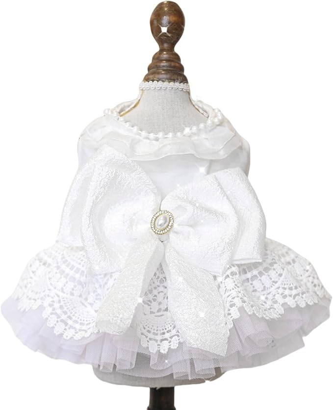 Fashion Sweet Puppy Dog Blingbling Princess Skirt Pet Dog Lace Cake Camisole Tutu Dress E-White-1 XL