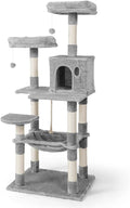 Tall Cat Tree for Indoor Large Cats or Kittens, Multi-Level Cat Activity Tree with Scratching Posts, Hammock, Cat Cave Condo, Modern Cute Small Cat Climbing Tower with Widened Perch