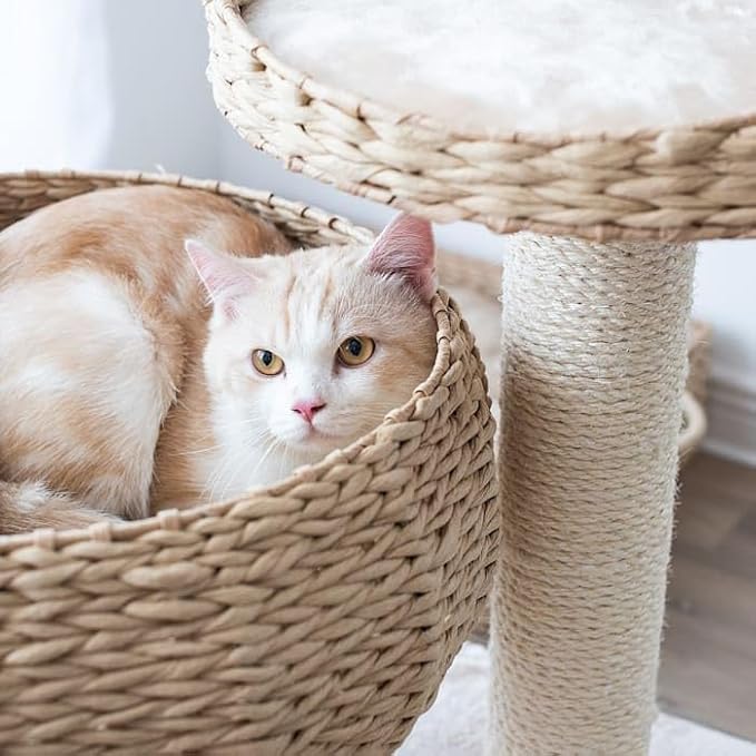 PetPals Group Cozy Eco-Friendly Handwoven Cat Tree with Sisal Scratching Post, 23" H