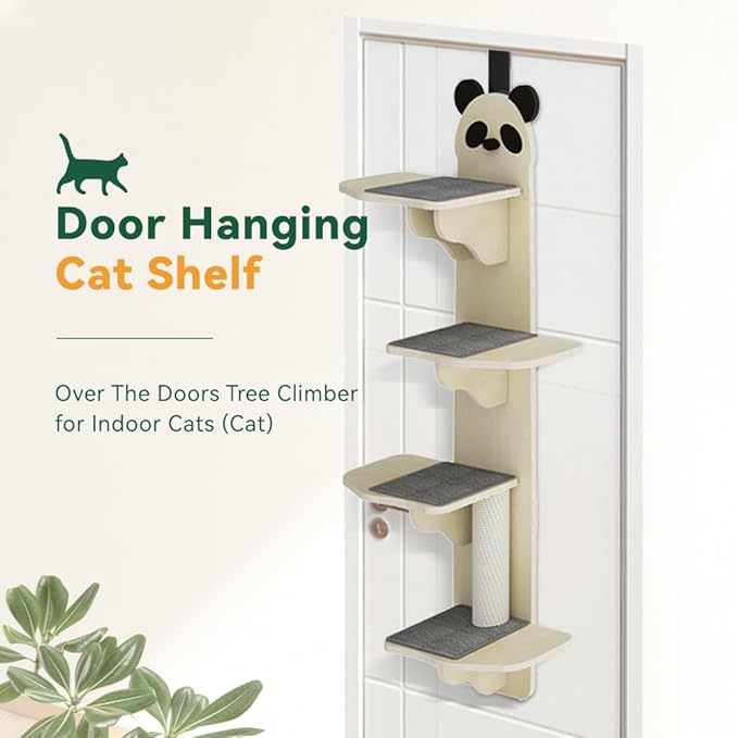 Door Hanging Cat Shelf - Stable & Safe 4-Levels Over The Door Cat Tree Climber with Removable Soft Mat, Vertical Cat Tree Over The Door, Door Cat Shelf for Indoor Cats (A, 59.1" H X 21.6" L X 9.6”w)