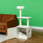 Premium Cat Tree Tower with Scratching Posts, Cozy Condos, and Hammock for Indoor Cats – Stylish Vertical Play Center (White + MDF + Polyester)