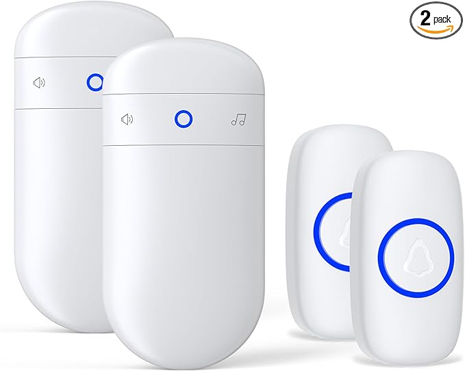 SECRUI Doorbell–Doorbell Wireless Kits for Front Door – Battery Operated Doorbell with 52 Chimes, 5 Volume Levels – Waterproof Doorbell (2 Push Buttons 2 Receivers)