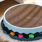 Double Layer Cat Scratcher Toy with Balls, Large PET Resin Scratching Board and Lounge with Replaceable Cardboard Layers for Cats, Furniture Protector (Light Blue)