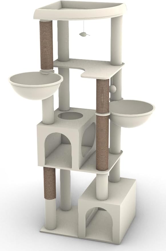 Globlazer 64in Cat Tree, Multi-Level Cat Tower for Large Cat, Corner cat Tree with Scratching Post, cat Condos for Indoor Cats, C64, Beige