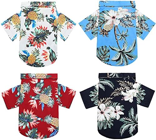 Weewooday 4 Pieces Small Pet Summer T-Shirts Hawaii Style Floral Pet Dog Shirt Breathable Cool Clothes Beach Seaside Puppy Sweatshirt for Puppy(Cute Style,Small)