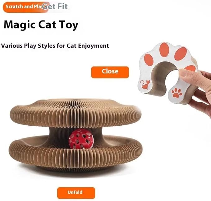 Magic Organ Cat Scratcher – Foldable Corrugated Cardboard Cat Scratching Board, Recyclable Wood Grain Scratch Pad Toy for Indoor Cats & Kittens