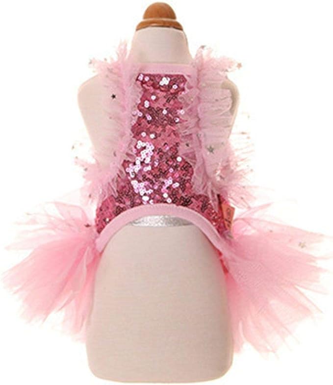 Fashion Sweet Puppy Dog Blingbling Princess Skirt Pet Dog Lace Cake Camisole Tutu Dress Pink Small