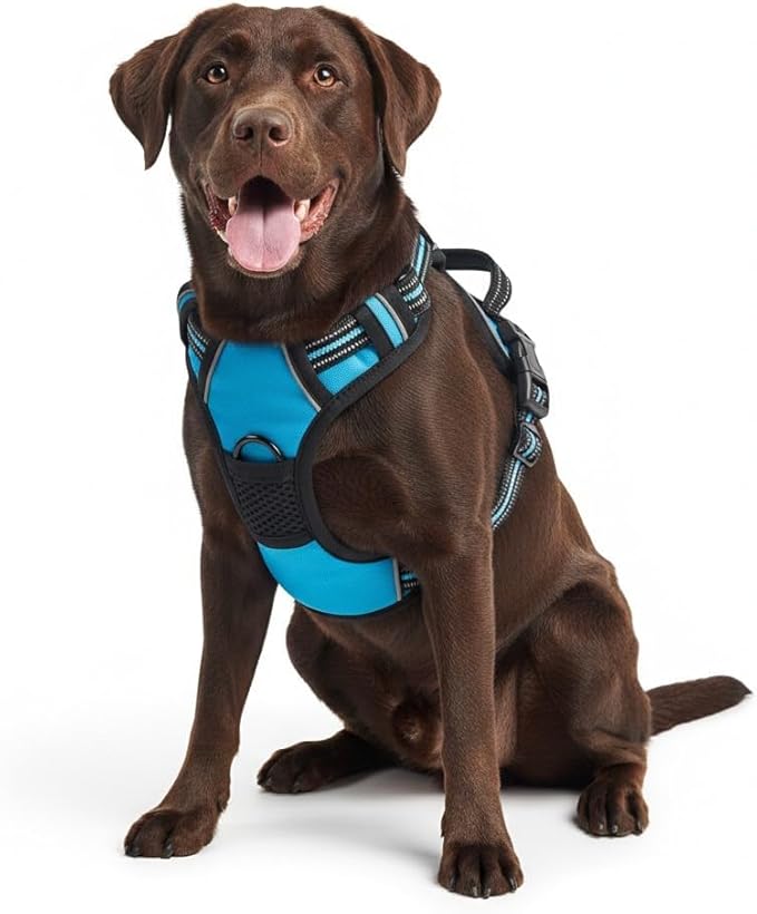 No Pull Dog Harness, Reflective Comfortable Vest Harness with Easy Control Handle Adjustable Soft Padded Pet Vest for Small to X-Large Dogs (Sky Blue, X-Large (Approx Weight:49.60-99.20 LB))