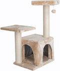 Cat Tree 32" Wood Condo - Beige Indoor Kitty Tower, Scratching Post, Perches for Kittens