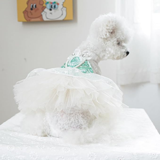 Fashion Sweet Puppy Dog Blingbling Princess Skirt Pet Dog Lace Cake Camisole Tutu Dress C-Green S