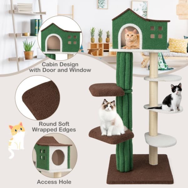 5 Level Cat Tree, Cat Climbing Frame Cat Apartment with Cushions, Anti-Tipping Settings