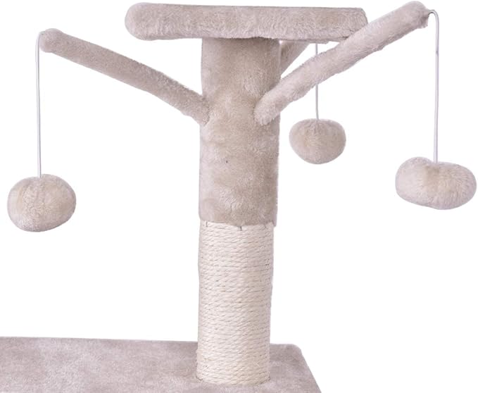 S AFSTAR 56 Inch Cat Tree Tower Condo, Multi-Level Cat Furniture Activity Center with Cat Scratching Posts, Climbing Ladder, Round House Cat Condo for Kittens Kitty Pet (Beige)