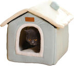 Christmas Cat Bed for Indoor Cats Plaid Xmas Cat Tent Cats Bed Cave for Pets Kittens and Dogs (Light Green, M(18.1 X 14.6 X 15.7 Inch))