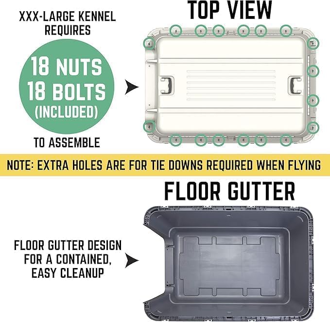 SportPet Designs Plastic Kennels Rolling Plastic Airline Approved Wire Door Travel Dog Crate, XXX-Large