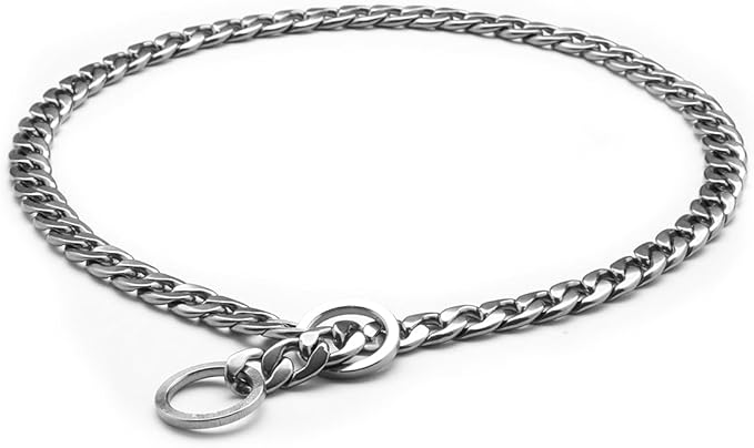 Luxury Flat Chain Design Professional Training Chain Collar, Stainless Steel Dog Training Collar, Professional Flat Chain Design, Mirror Polished (Large：22in x 4mm(Neck max 20in))