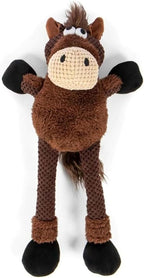 goDog Checkers Skinny Horse Squeaky Plush Dog Toy, Chew Guard Technology - Brown, Large