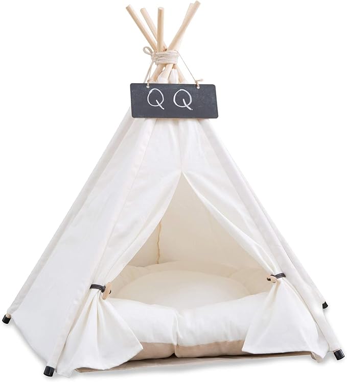 Dog Teepee Bed Cat Tent Portable Houses Pet Puppy with Thick Cushion (L:Size fits 15kg/33lbs (Pets))