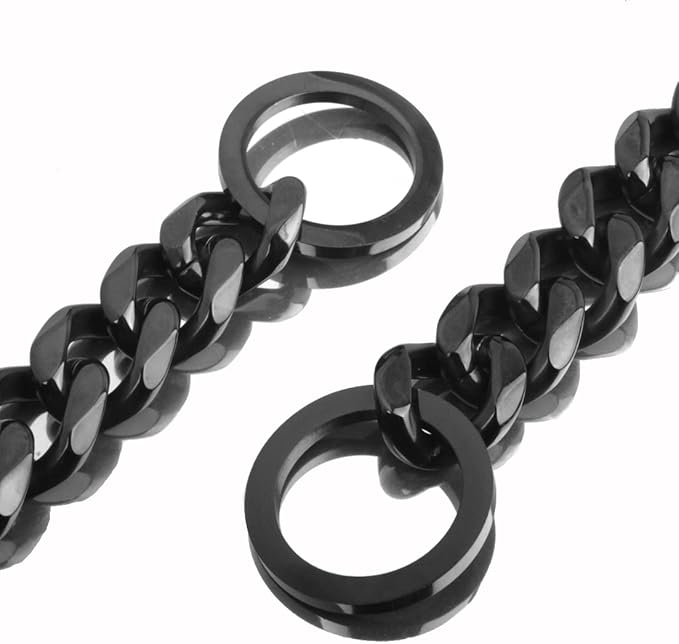 Black Dog Chain Collar 11mm/15mm/19mm Cuban Link Chain Dog Collar Chew Proof Dog Chain Collar Walking Training for Small Medium Large Dogs 12-26inch(19mm,22inch)