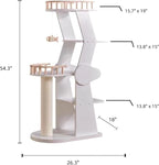 SHENGOCASE Modern Wooden Cat Tree Tower, 54.3 Inches Tall, 5-Level Perch Platform with Scratching Post, White