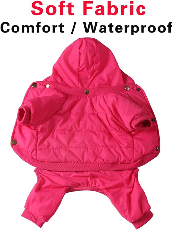 Fleece Lined Dog Coat with Detachable Hood and Detachable Hind Legs,Warm Puppy Jacket in Winter(Pink S)