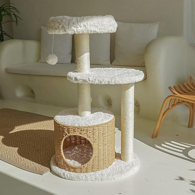 Happy & Polly 33.1" Cat Tree Tower - Condo with Scratching Posts Luxury Cozy House Indoor for Cats, Multi-Level Play Activities Platform Soft Perch