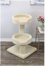 Solid Wood Cat Tree - Plush Carpet Cat Tower for Large Cats - 20"x20"x32" Brown