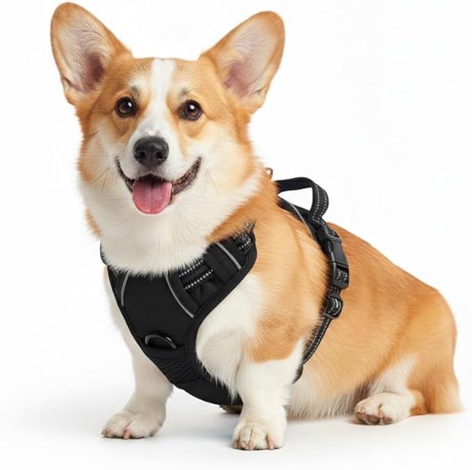 No Pull Dog Harness, Reflective Comfortable Vest Harness with Front & Back Easy Control Handle Adjustable Soft Padded Pet Vest for Small to Large Dogs (Medium,Black)