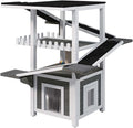 4-Tier Outdoor Cat Tree with Shelter, Wooden Cat Tower with Scratching Post, Cat Outdoor Enclosure, Weatherproof Roof, Easy Assembly, Pine (Grey+White)