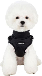 Puppia Mountaineer Winter Dog Coat with integrated harness No Pull Cold Weather Waterproof Warm Fleece Back Zipper for Small & Medium Dog, BLACK, Small