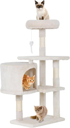 Cat Tree 36 Inch Cat Tower for Indoor Cats with Scratching Post,Padded Perch,Hanging Toys for Kittens & Adult Cats,Beige (Beige)