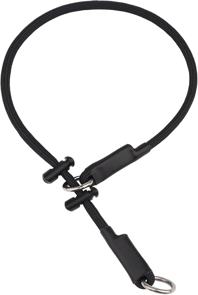 Martingale Dog Collar, 5/16” High-Strength Nylon Rope Slip Collar with Spring-Loaded Adjustable Stopper for Small, Medium & Large Dogs(Black, 22 inch with 2 stoppers)