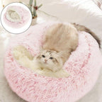 Cat Bed Round Fluffy Hooded Cat Bed Cave, Anti-Anxiety Cave Bed with Hooded Blanket, Cozy Cuddler Luxury Puppy Pet Bed, Anti-Slip Bottom and Machine Washable (Pink, Medium)