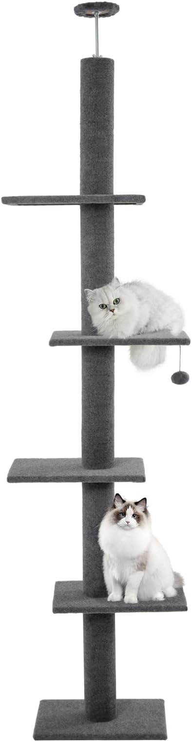 Cat Craft Cat Tree Floor to Ceiling 95-108" Tall Cat Tree Carpet Cat Tower Kitten Tree Sisal Scratching Post and Mat Cat Pole for Indoor Cats, Charcoal