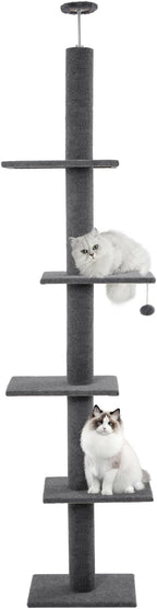 Cat Craft Cat Tree Floor to Ceiling 95-108" Tall Cat Tree Carpet Cat Tower Kitten Tree Sisal Scratching Post and Mat Cat Pole for Indoor Cats, Charcoal