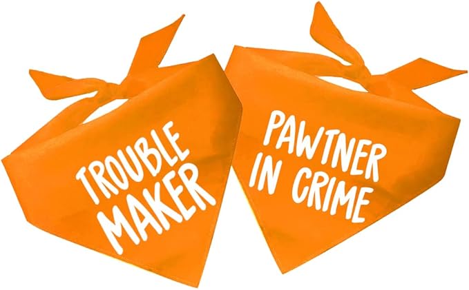 Pawtner in Crime & Trouble Maker Dog Bandana Set (2 Pack - Orange, XS 577 578)