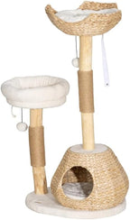Cat Tree for Indoor Cats with Wooden Scratching Posts, Cat Condo, Washable Cat Beds & Toy Balls – Natural Cat Tower for Small Cats
