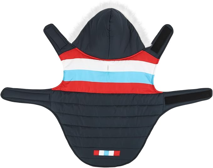 HDE Dog Puffer Jacket Fleece Lined Warm Dog Parka Winter Coat with Harness Hole Patriotic - S