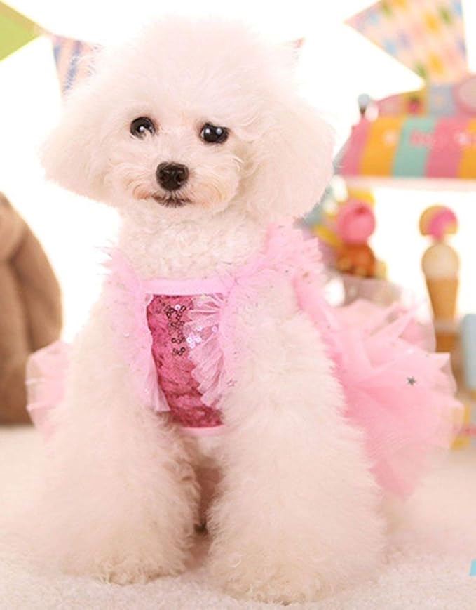 Fashion Sweet Puppy Dog Blingbling Princess Skirt Pet Dog Lace Cake Camisole Tutu Dress Pink Small
