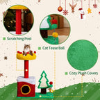 29.5in Christmas Plush Cat Tree, Multi-Level Cat Tower with Condo, Crown Perch & Sisal Posts, Festive Cat Activity Center for Indoor Small Cats, Holiday Cat Furniture Gift