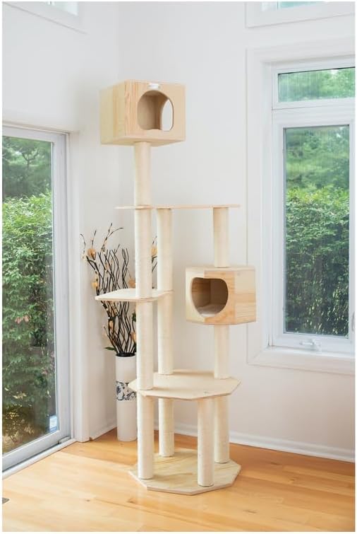 Maykoosh Cat Tree with Five Levels & Two Condos - Solid Wood Pine Cat Tower