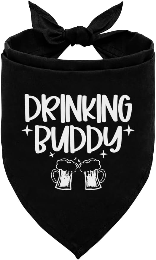 Drinking Buddy Dog Bandana, Funny Cute Dog Bandana, Pet Dog Triangle Scarf, Black Dog Bandana, Dog Bandana for Small Medium Large Dogs, Gift for Dog Lover (A27)