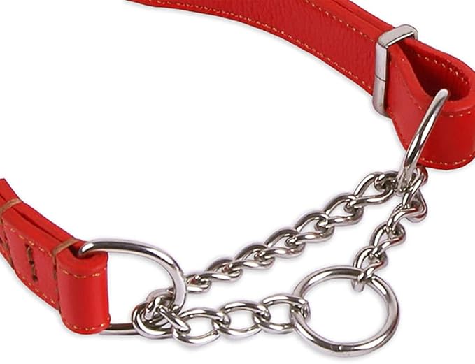 Love Dream Martingale Collars for Dogs, Leather Training Dog Collar, Stainless Steel Chain Anti-Escape No Pull Dog Collar for Medium Large Dogs (L(15.7"-20.9"), Red)
