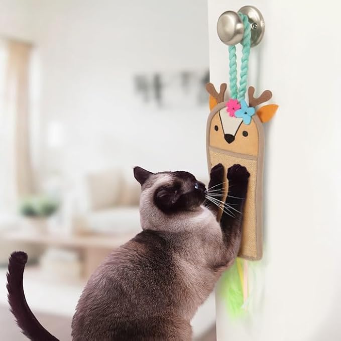 Petlinks Fawn Frenzy Hanging Jute Cat Scratcher & Plush Fawn Electronic Sound Toy, 0.75" L X 23" W X 5.5" H